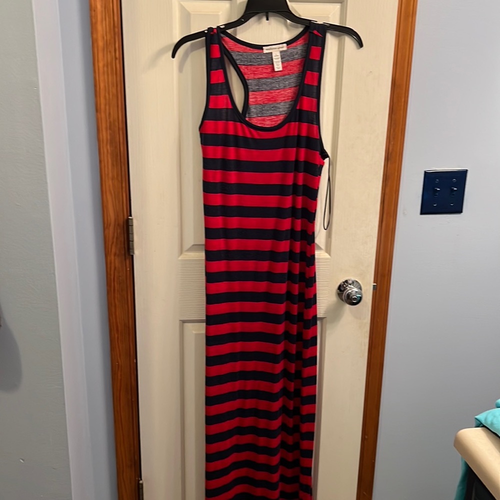 Large navy blue & red maxi dress